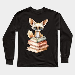 Fennec Fox And Books Long Sleeve T-Shirt